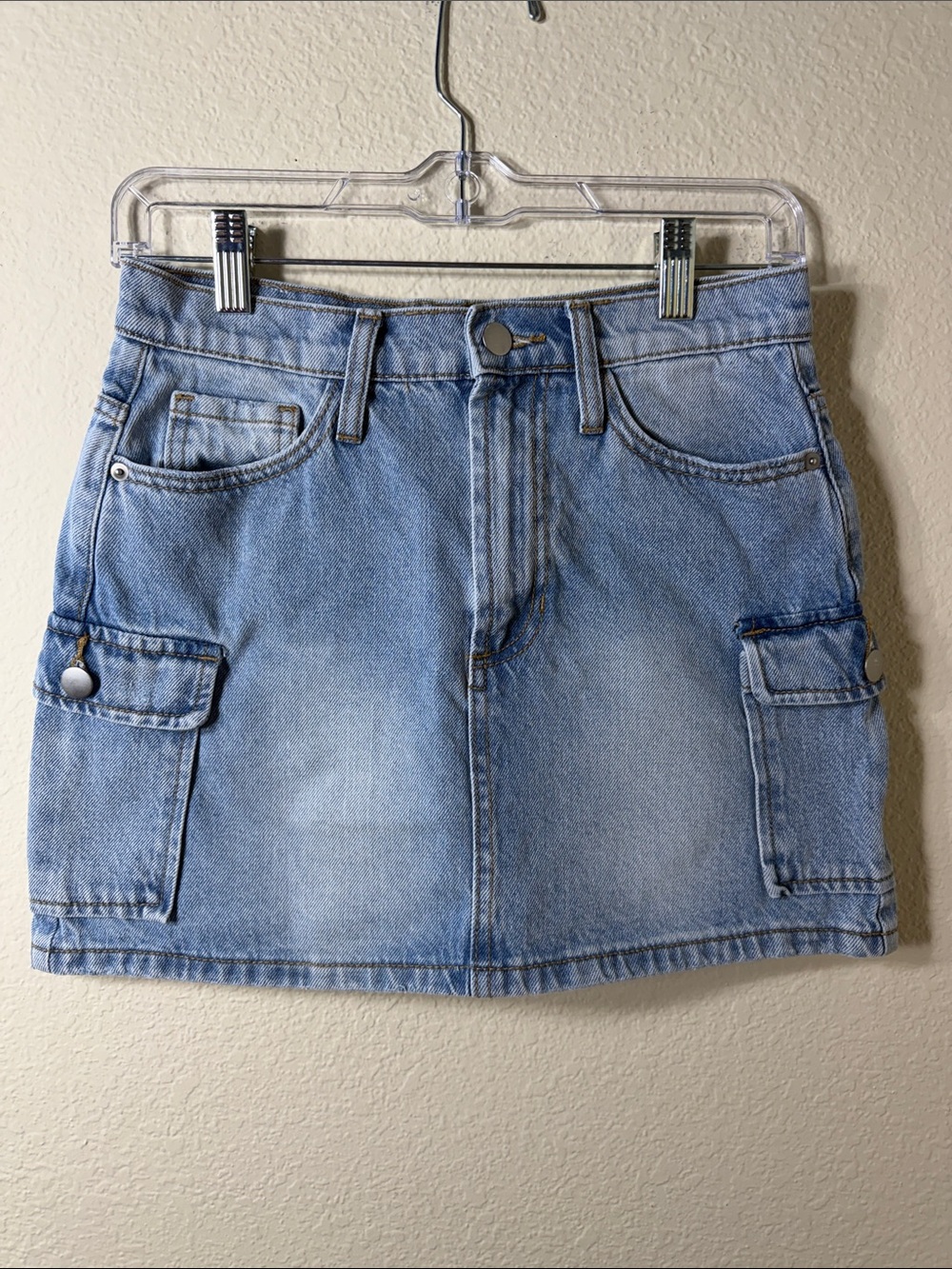 Altar'd State Denim Cargo Mini Skirt Light Wash Utility Y2K Women's Size XS